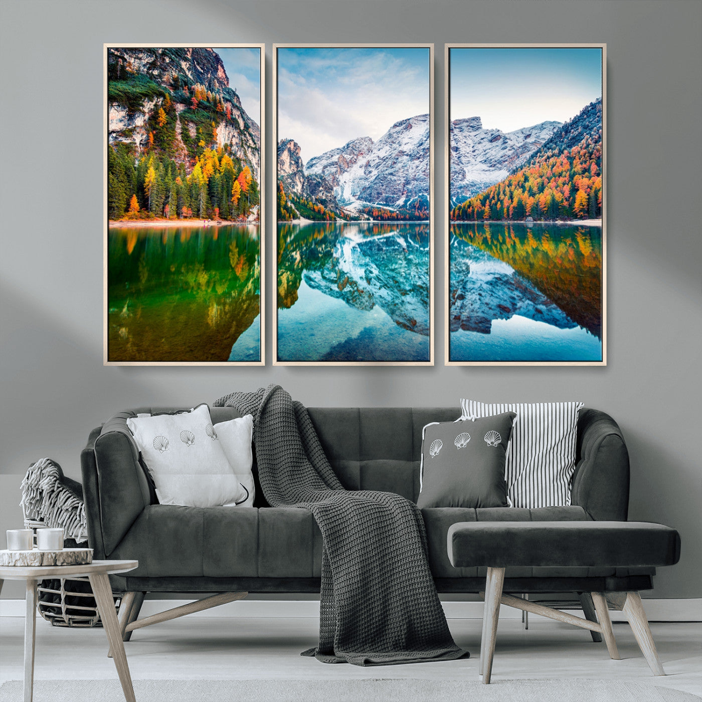 10402-MGV-CV-36X24-Snowy Mountain Lake Wall Art – Autumn Landscape Canvas Print with Reflection, Nature Decor for Living Room, Office, Bedroom or