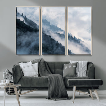 85737-MGV-CV-36X24-Misty Mountain Wall Art – Atmospheric Pine Forest Canvas Print with Fog and Mist, Calm Nature Decor for Living Room, Bedroom,