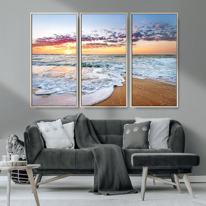 39560-MGV-CV-36X24-Sunrise Beach Wall Art – Vibrant Ocean Waves and Golden Sand Canvas Print, Seaside Coastal Decor for Living Room, Bedroom or
