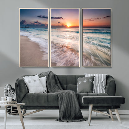 71849-MGV-CV-36X24-Sunrise Ocean Beach Wall Art – Serene Seascape Canvas Print with Gentle Waves, Coastal Nature Decor for Bedroom, Living Room or