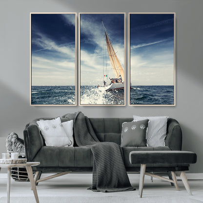 75430-MGV-CV-36X24-Sailing Boat Wall Art – Dynamic Ocean Yacht Canvas Print, Nautical Decor for Living Room, Office, Beach House or Cabin