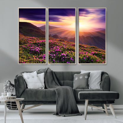 49741-MGV-CV-36X24-Mountain Sunrise Wall Art – Vibrant Floral Landscape Canvas Print, Nature Home Decor for Living Room, Bedroom Office or Cabin