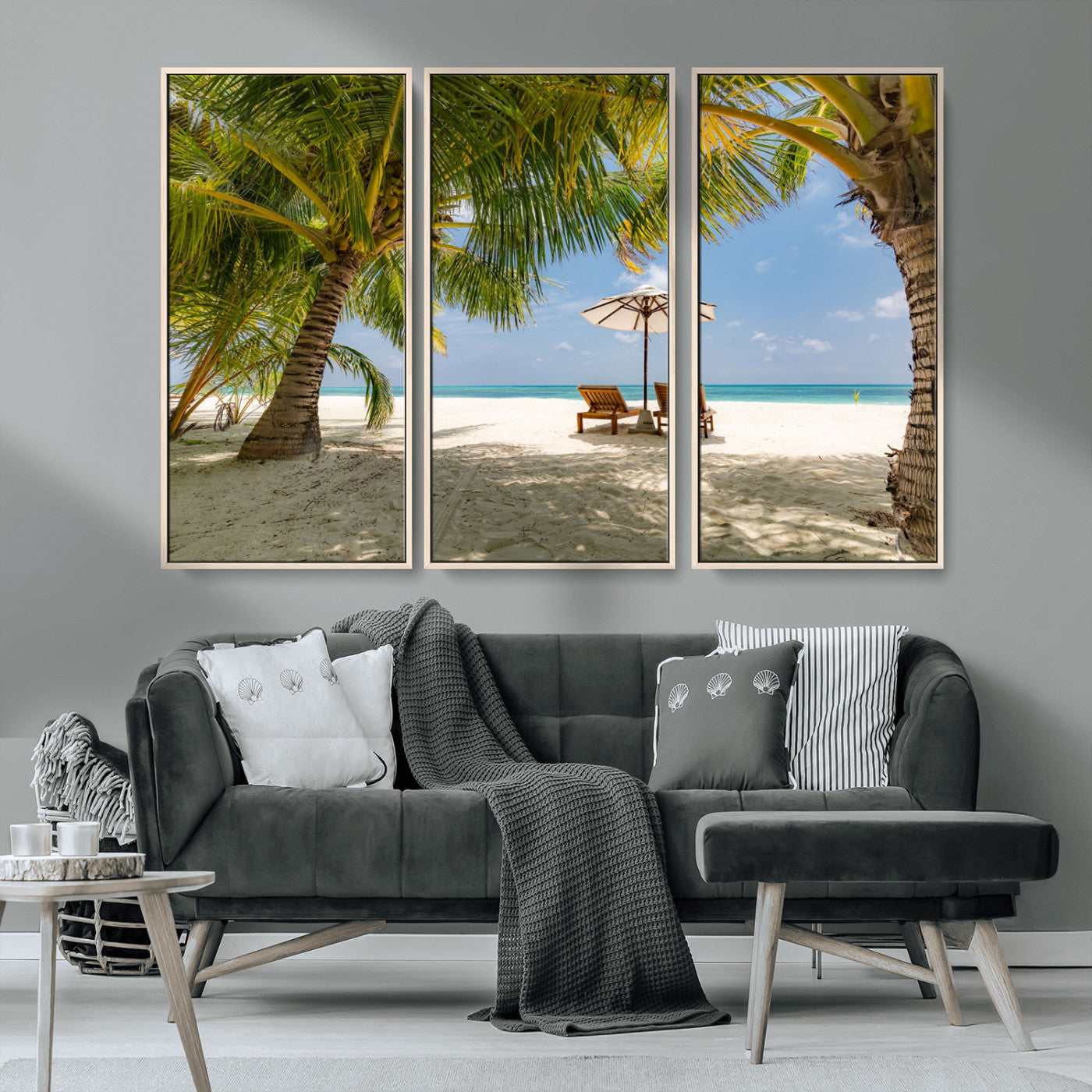 83601-MGV-CV-36X24-Tropical Beach Wall Art – Serene Palm Trees and Lounge Chairs Canvas Print, Relaxing Coastal Decor for Living Room, Bedroom or