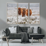 10396-MGV-CV-36X24-Highland Cattle Wall Art – Rustic Winter Landscape Canvas Print, Farmhouse Decor for Living Room, Office, Cabin or Country Home