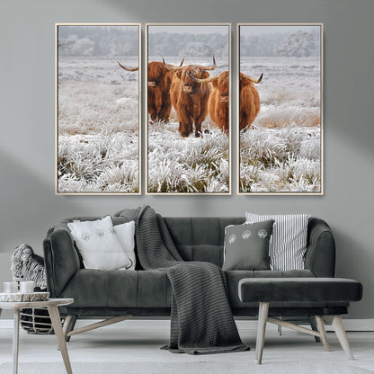 10396-MGV-CV-36X24-Highland Cattle Wall Art – Rustic Winter Landscape Canvas Print, Farmhouse Decor for Living Room, Office, Cabin or Country Home