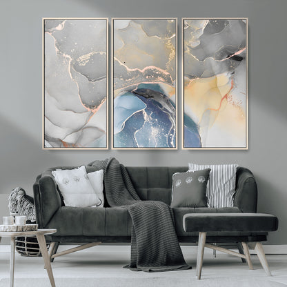 63211-MGV-CV-36X24-Abstract Fluid Art Wall Decor – Blue, Gray & Gold Canvas Print, Modern Home and Office Wall Art Decor for Living Room, Bedroom or