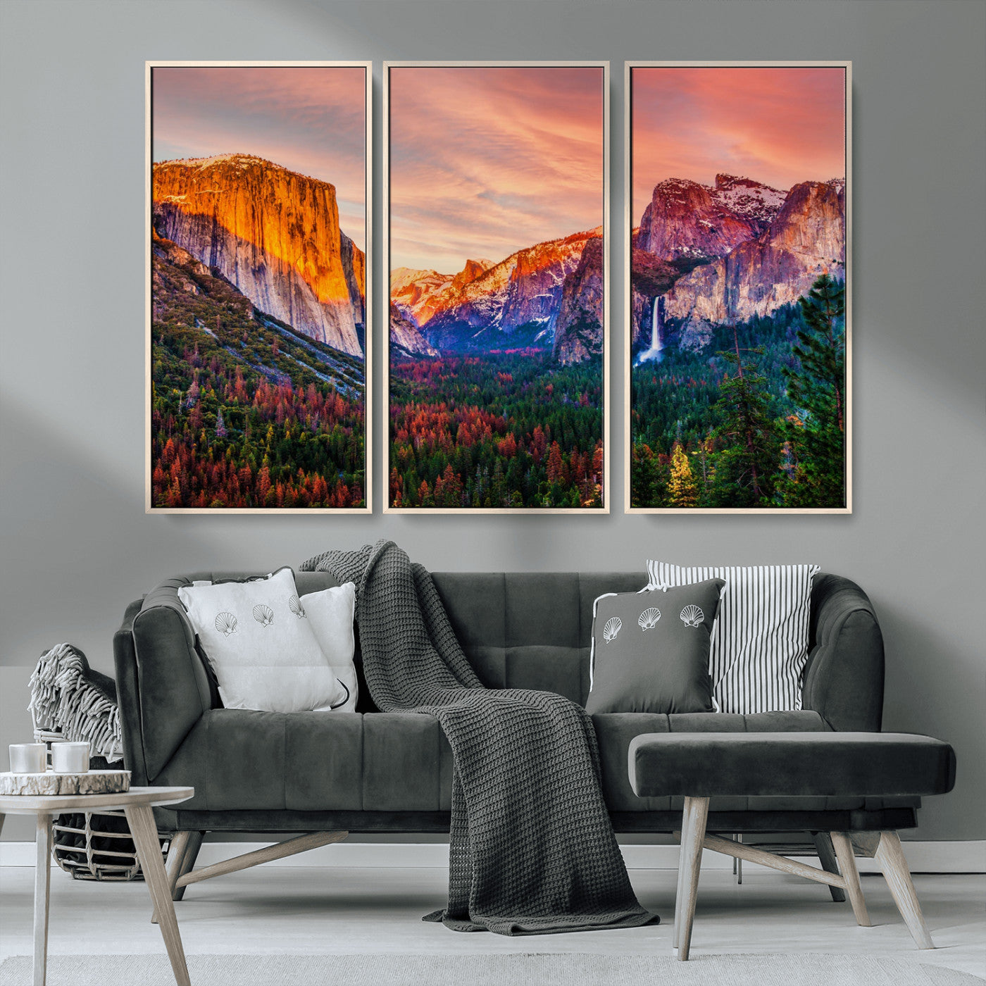 24519-MGV-CV-36X24-Yosemite Valley Sunset Wall Art – Majestic Mountain Landscape with Waterfall and Vibrant Sky, Nature Photography for Home or