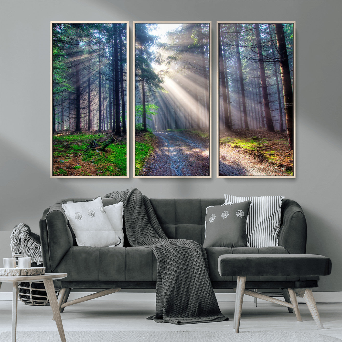 42047-MGV-CV-36X24-Sunlit Forest Path Wall Art – Nature Canvas Print, Serene Woodland Landscape, Perfect Home & Office Decor for Calm and Tranquil