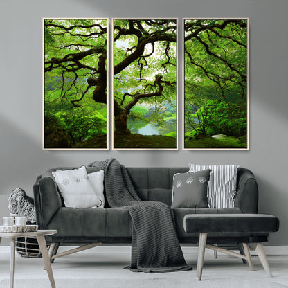 18094-MGV-CV-36X24-Emerald Canopy Wall Art – Panoramic Lush Green Tree Canvas Print, Serene Nature Decor for Office, Living Room or Meditation Space