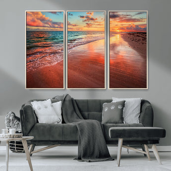 77723-MGV-CV-36X24-Sunset Beach Wall Art – Vibrant Ocean Waves and Golden Horizon Canvas Print, Coastal Seascape Photography Home Decor