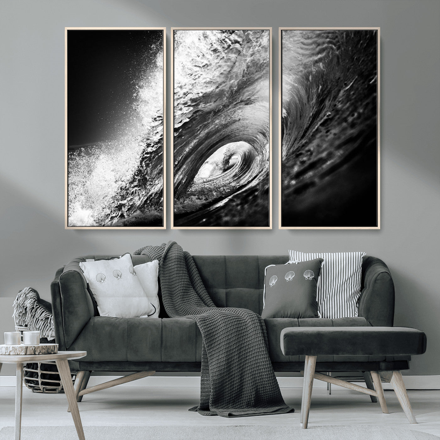 22702-MGV-CV-36X24-Black and White Ocean Wave Wall Art – Powerful Surf Curl Photography Canvas Print, Modern Coastal Decor for Living Room, Office or