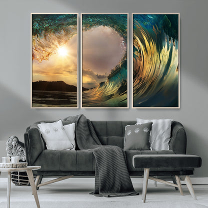 38256-MGV-CV-36X24-Ocean Wave Wall Art – Stunning Sunrise Through Curling Wave Canvas Print, Coastal Surf Photography Seascape Decor for Living Room,