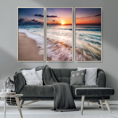 99906-MGV-CV-36X24-Morning Tide Canvas Print – Soft Sunrise Ocean Waves Wall Art, Coastal Serenity Decor for Home & Office