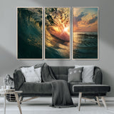 55359-MGV-CV-36X24-Radiant Ocean Wave Wall Art – Panoramic Surf Canvas Print, Vibrant Sunset Beach Decor for Home, Office or Man Cave
