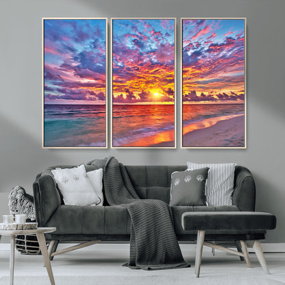 72836-MGV-CV-36X24-Fiery Sunset Beach Wall Art – Panoramic Vibrant Ocean Canvas Print, Dramatic Coastal Decor for Living Room, Bedroom or Office