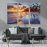 19917-MGV-CV-36X24-Tropical Sunset Beach Wall Art – Panoramic Palm Trees and Ocean Canvas Print, Vibrant Coastal Decor for Living Room, Office or Man