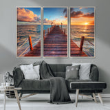 28836-MGV-CV-36X24-Ocean Pier Sunset Wall Art – Wooden Dock and Golden Horizon Canvas Print, Coastal Seascape Photography for Living Room, Bedroom,