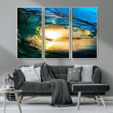 19378-MGV-CV-36X24-Ocean Wave Sunset Wall Art – Vibrant Surf and Golden Horizon Canvas Print, Coastal Seascape Photography for Living Room, Bedroom,