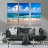 60364-MGV-CV-36X24-Tropical Ocean Wave Wall Art – Serene Blue Sea and White Sand Beach Canvas Print, Coastal Landscape Decor for Living Room, Bedroom
