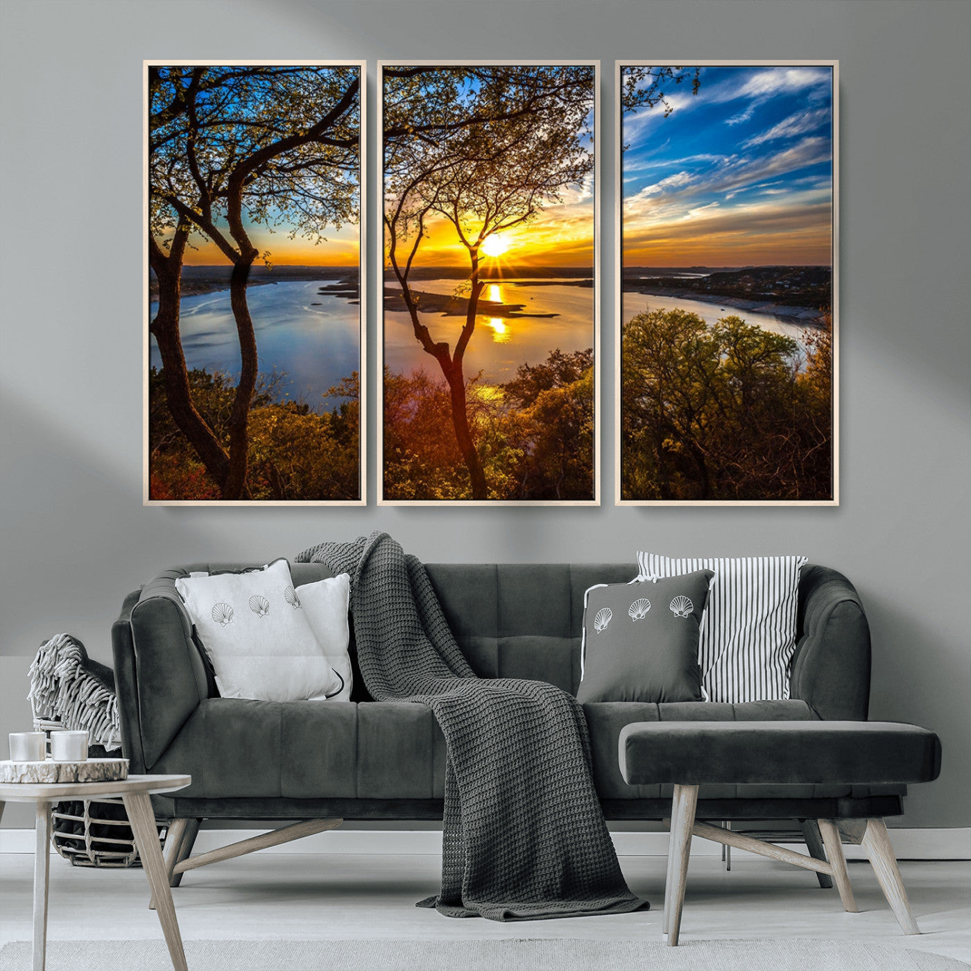 71863-MGV-CV-36X24-Lake Sunset Wall Art – Scenic Nature Canvas Print with Trees and Golden Sky, Serene Landscape Decor for Living Room, Bedroom or