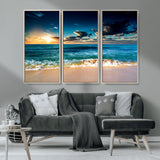 88985-MGV-CV-36X24-Ocean Sunset Wall Art – Tranquil Beach Waves Canvas Print, Coastal Seascape Decor for Living Room or Office