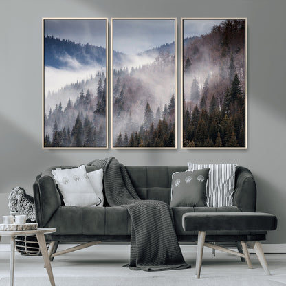 18459-MGV-CV-36X24-Misty Pine Forest Wall Art – Serene Mountain Landscape Canvas Print, Tranquil Nature Artwork for Living Room, Bedroom, Cabin or