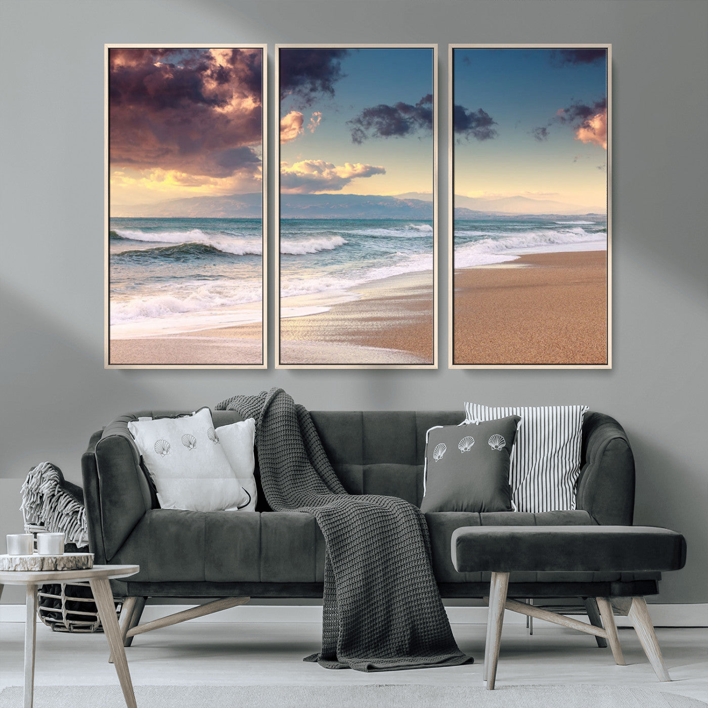 42253-MGV-CV-36X24-Serene Beach Waves Wall Art – Tranquil Ocean Horizon Canvas Print, Coastal Seascape Decor for Living Room or Office Wall