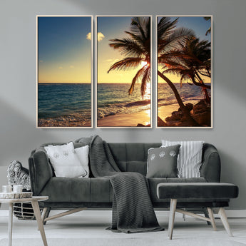 82710-MGV-CV-36X24-Palm Tree Sunset Beach Wall Art – Tropical Ocean Canvas Print, Coastal Paradise Seascape Decor for Living Room or Office Wall