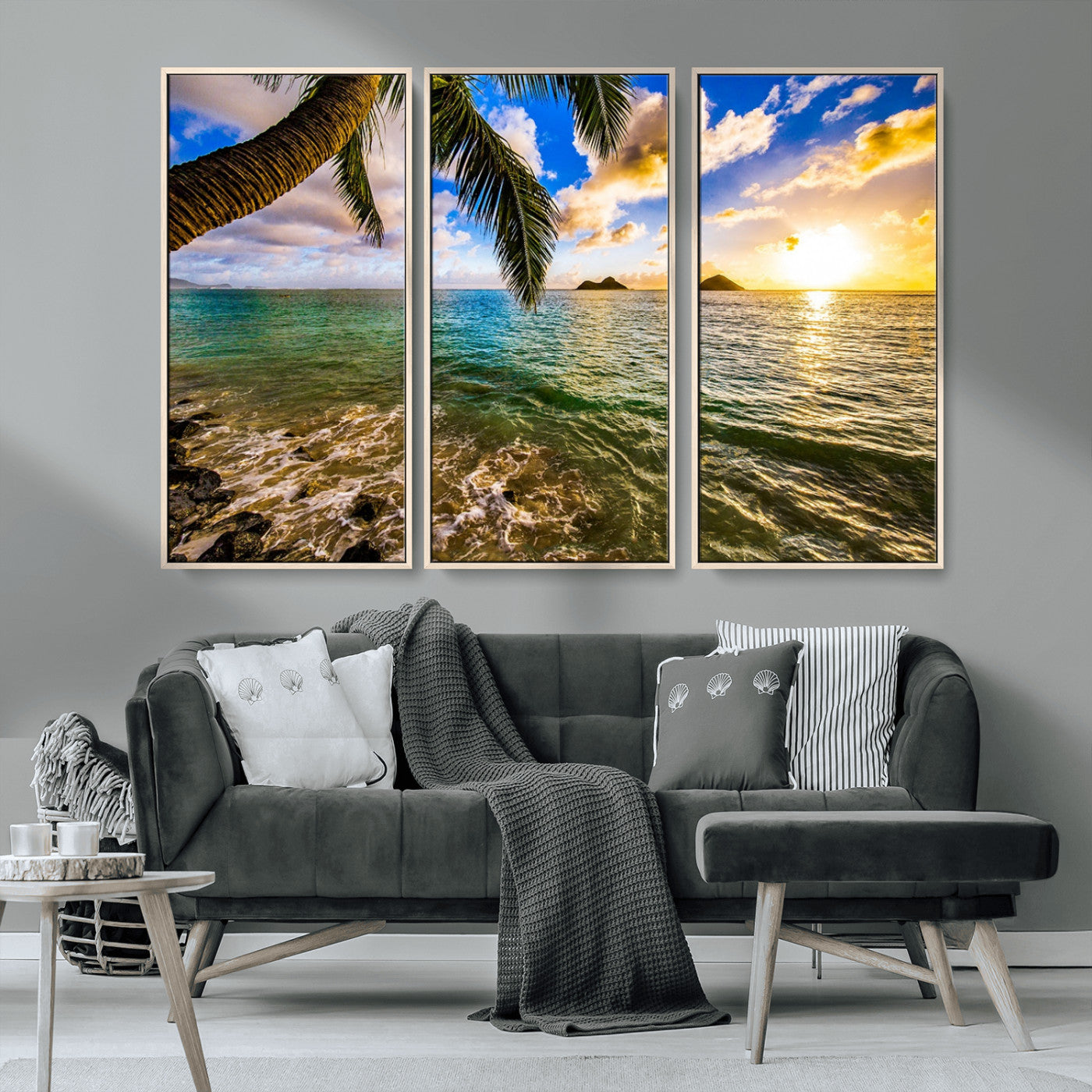 68606-MGV-CV-36X24-Tropical Palm Tree Ocean Wall Art – Sunset Beach Seascape Print, Coastal Paradise Decor for Living Room or Office