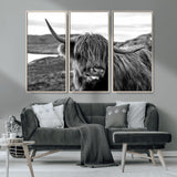 83810-MGV-CV-36X24-Highland Cow Wall Art – Black and White Highland Cattle Print, Rustic Farmhouse Animal Decor for Living Room or Office