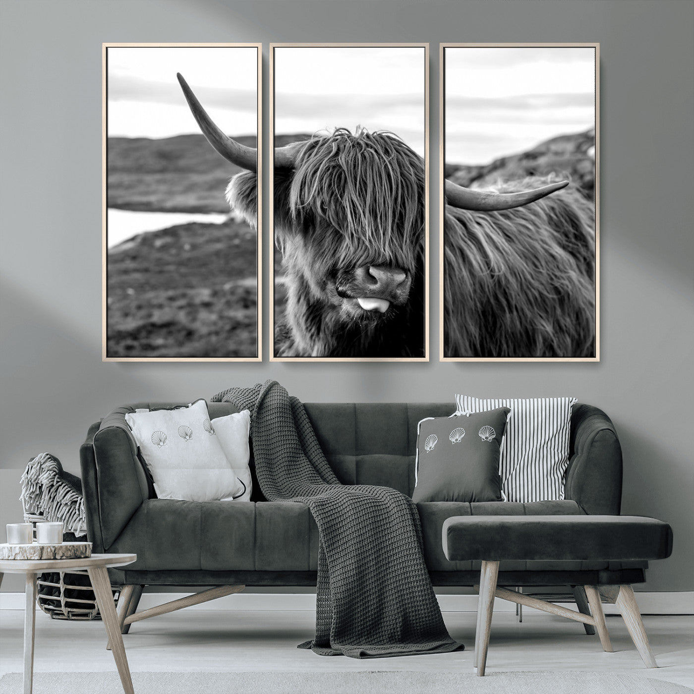 83810-MGV-CV-36X24-Highland Cow Wall Art – Black and White Highland Cattle Print, Rustic Farmhouse Animal Decor for Living Room