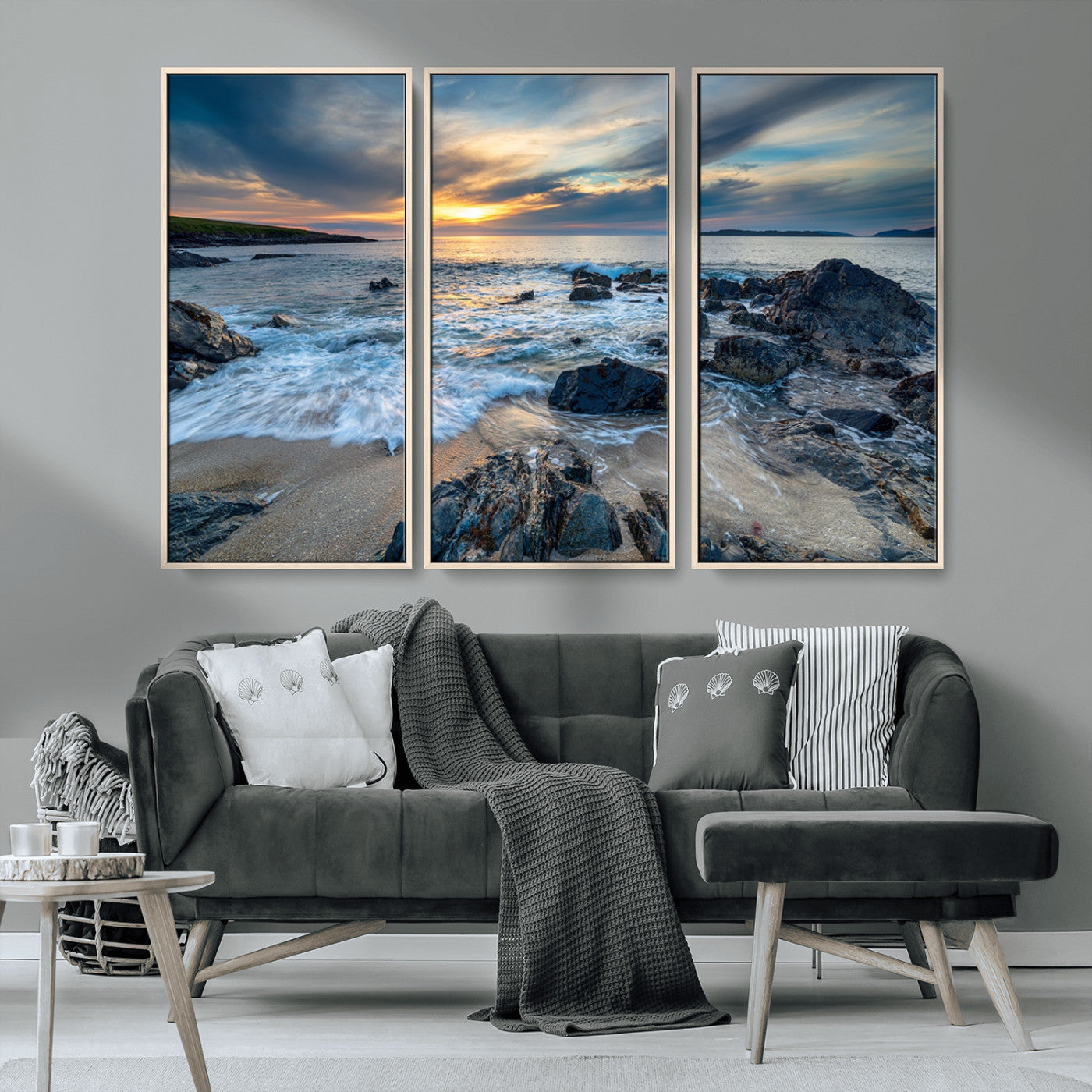 17902-MGV-CV-36X24-Rocky Shore Ocean Sunset Wall Art – Coastal Seascape Canvas Print, Nature Beach Decor for Living Room or Office