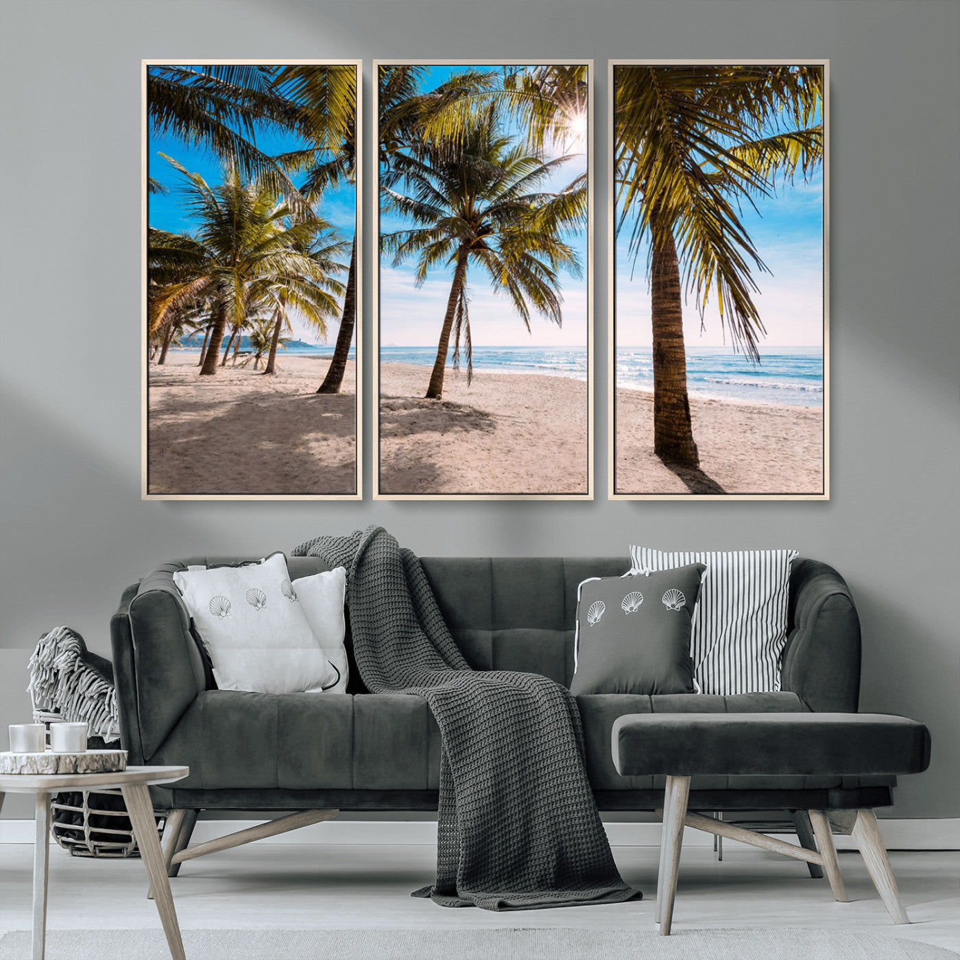 98175-MGV-CV-36X24-Tropical Palm Beach Wall Art – Relaxing Ocean Shore Canvas Print with Palm Trees, Coastal Summer Decor for Living Room, Bedroom or