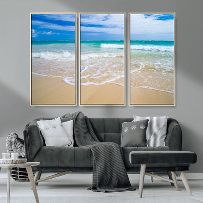 20660-MGV-CV-36X24-Ocean Wave Beach Wall Art – Serene Blue Sea and Sandy Shore Canvas Print, Coastal Landscape Photography Decor for Living Room or