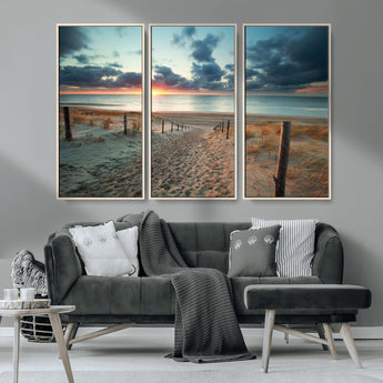 25788-MGV-CV-36X24-Sunset Beach Path Wall Art – Scenic Coastal Dunes and Ocean Canvas Print, Tranquil Seaside Landscape Decor for Living Room or