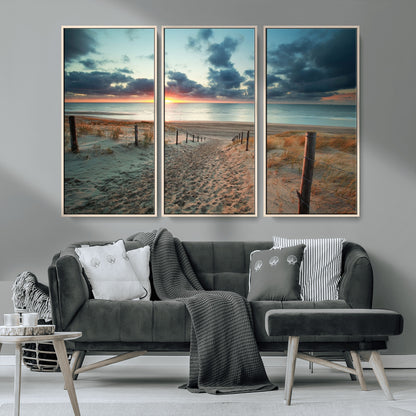25788-MGV-CV-36X24-Sunset Beach Path Wall Art – Scenic Coastal Dunes and Ocean Canvas Print, Tranquil Seaside Landscape Decor for Living Room or