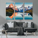 88453-MGV-CV-36X24-Mountain Lake Wall Art – Snow-Capped Peaks Reflected in Alpine Water Canvas Print, Nature Landscape Wall Decor for Living Room or