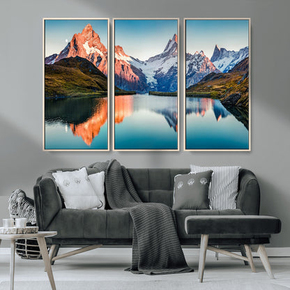 88453-MGV-CV-36X24-Mountain Lake Wall Art – Snow-Capped Peaks Reflected in Alpine Water Canvas Print, Nature Landscape Wall Decor for Living Room or