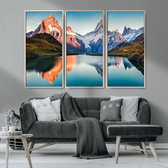 88453-MGV-CV-36X24-Mountain Lake Wall Art – Snow-Capped Peaks Reflected in Alpine Water Canvas Print, Nature Landscape Wall Decor for Living Room or