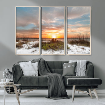 91064-MGV-CV-36X24-Beach Sunset Wall Art – Coastal Sand Dunes and Ocean Horizon Canvas Print, Seaside Landscape Wall Decor for Living Room, Bedroom