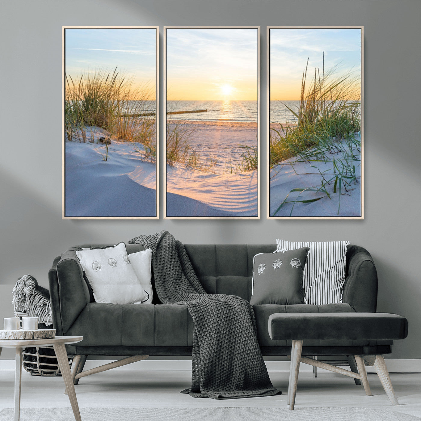 48907-MGV-CV-36X24-Beach Sunset Wall Art – Coastal Sand Dunes and Ocean View Canvas Print, Serene Seaside Landscape Painting for Living Room, Bedroom