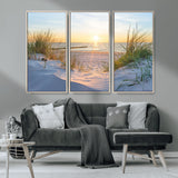 48907-MGV-CV-36X24-Beach Sunset Wall Art – Coastal Sand Dunes and Ocean View Canvas Print, Serene Seaside Landscape Painting for Living Room, Bedroom