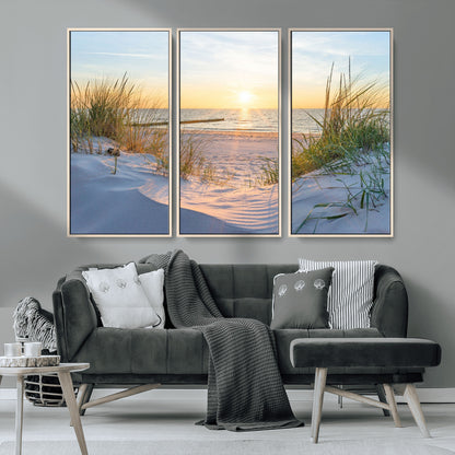 48907-MGV-CV-36X24-Beach Sunset Wall Art – Coastal Sand Dunes and Ocean View Canvas Print, Serene Seaside Landscape Painting for Living Room, Bedroom