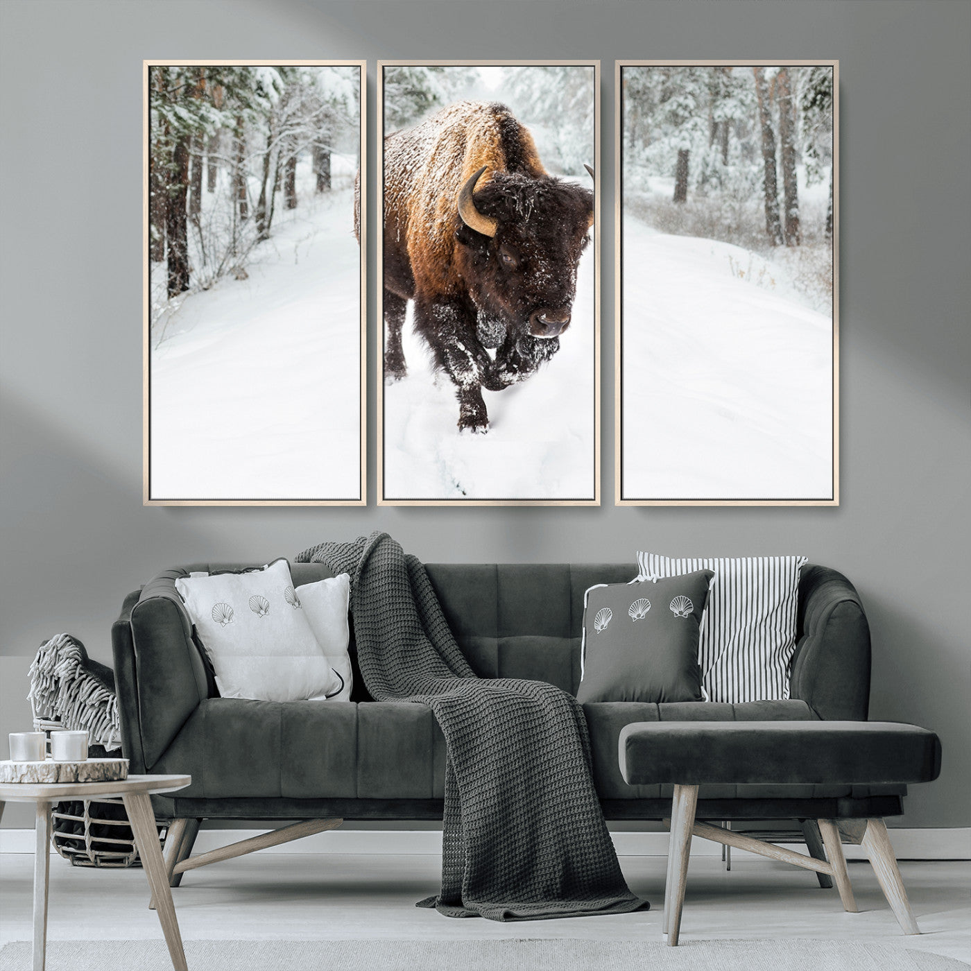 84699-MGV-CV-36X24-Bison in Winter Wall Art – Majestic Buffalo Canvas Print with Snowy Forest Landscape, Rustic Wildlife Artwork for Cabin, Living