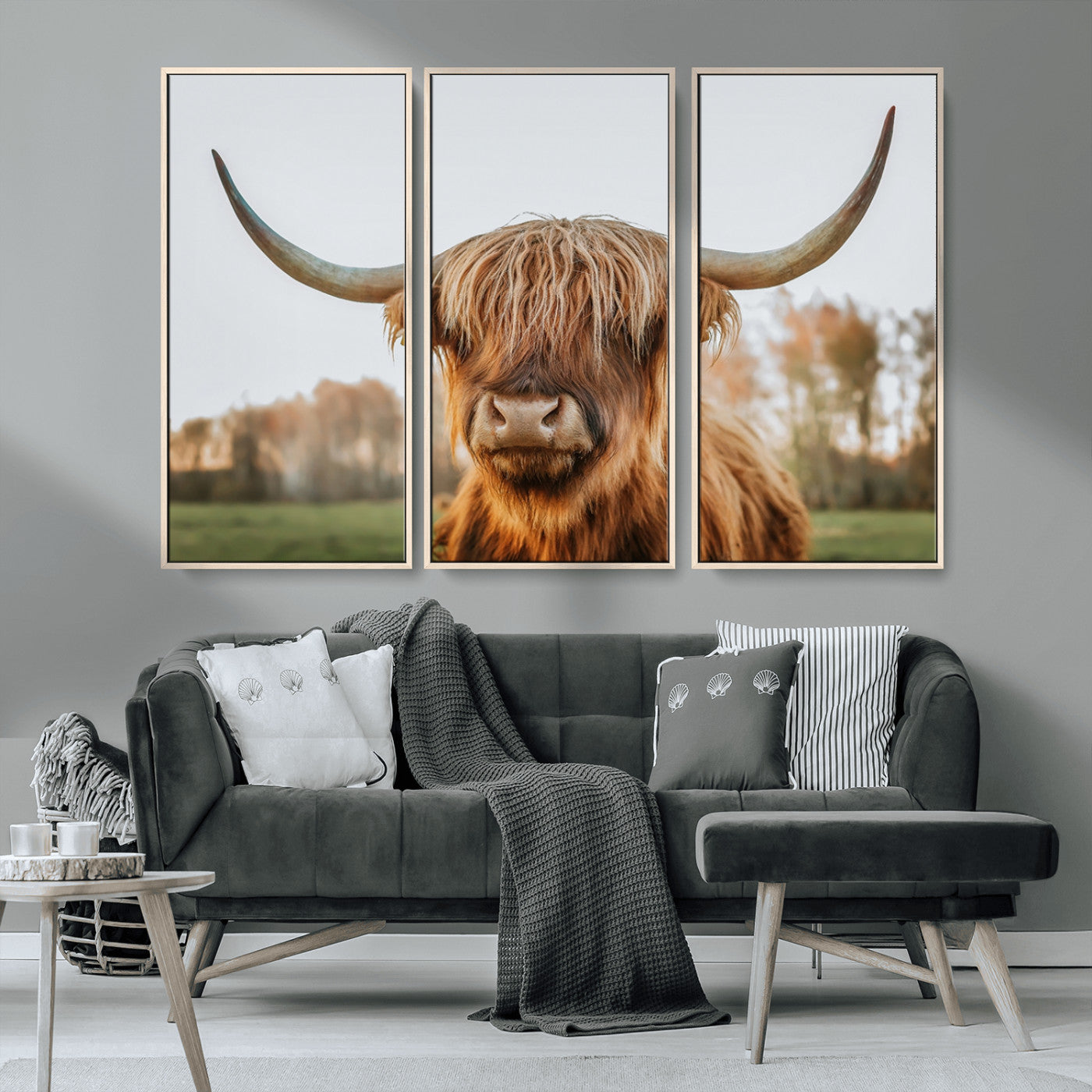 64824-MGV-CV-36X24-Highland Cow Wall Art – Rustic Scottish Bull Canvas Print, Farmhouse Animal Decor for Living Room, Bedroom, Office or Cabin
