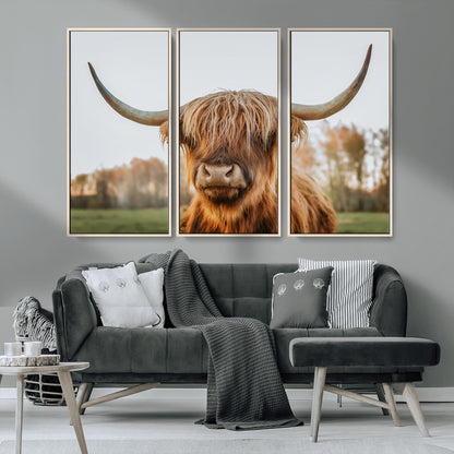 64824-MGV-CV-36X24-Highland Cow Wall Art – Rustic Scottish Bull Canvas Print, Farmhouse Animal Decor for Living Room, Bedroom, Office or Cabin