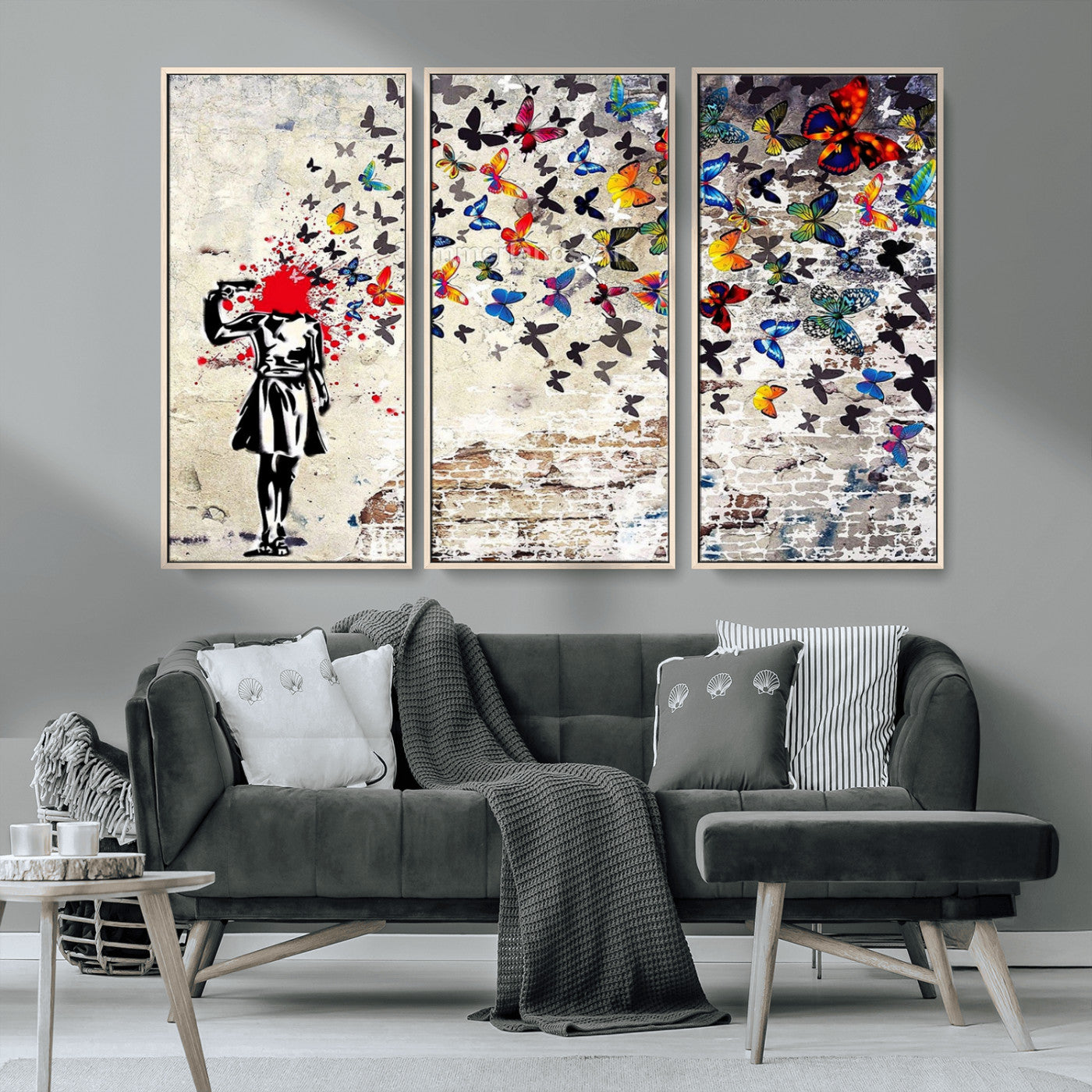 88654-MGV-CV-36X24-Butterfly Explosion Graffiti Wall Art – Street Art Canvas Print, Colorful Butterfly Spray Mural, Modern Abstract Urban Wall Decor