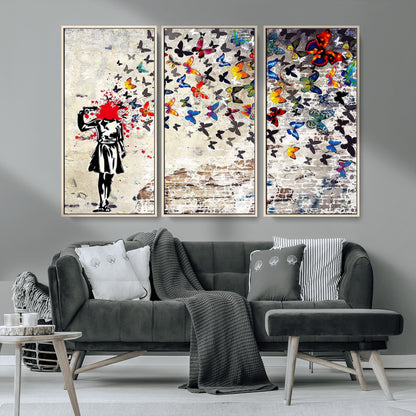 88654-MGV-CV-36X24-Butterfly Explosion Graffiti Wall Art – Street Art Canvas Print, Colorful Butterfly Spray Mural, Modern Abstract Urban Wall Decor