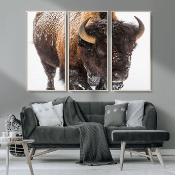 65605-MGV-CV-36X24-Snow Bison Wall Art – Close Up Buffalo Canvas Print, Rustic Western Wildlife Photography, Farmhouse Cabin Lodge Decor for Living