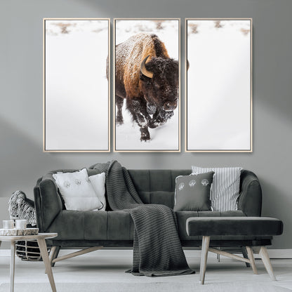 19889-MGV-CV-36X24-Snow Bison Wall Art – Majestic Buffalo Winter Landscape Canvas Print, Rustic Wildlife Photography Decor for Cabin, Lodge, Living